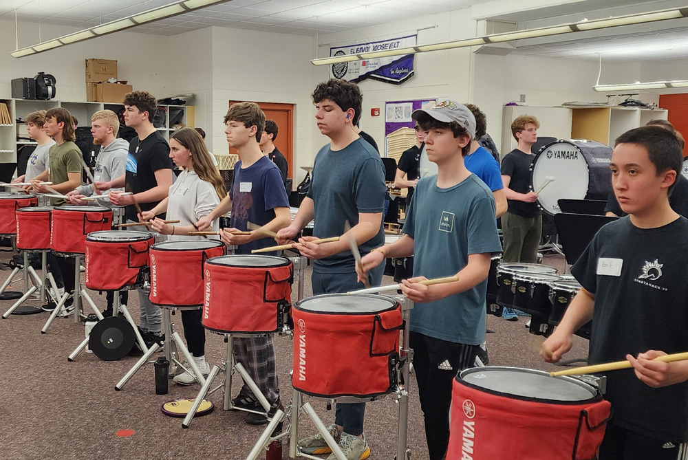 Snare drummers at a Colt Cadets camp