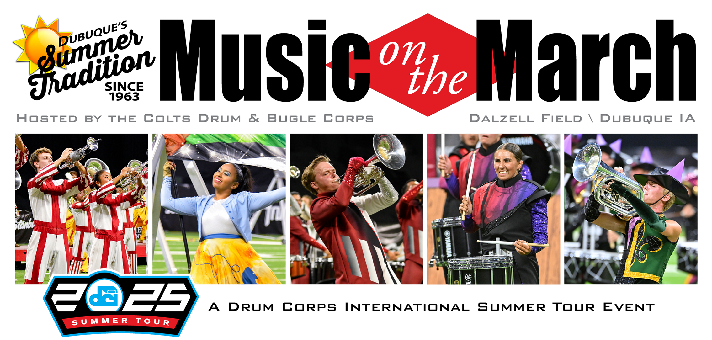 Music On The March, Dubuque's summer tradition since 1963. Hosted by the Colts Drum & Bugle Corps.