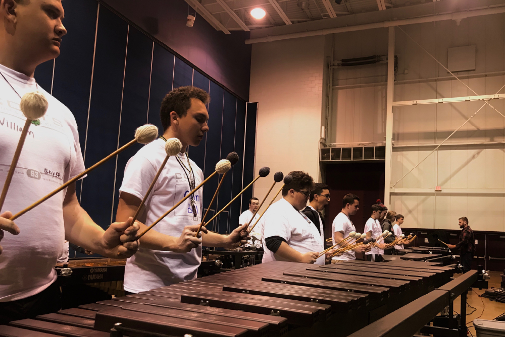 Front ensemble students at a Colts camp