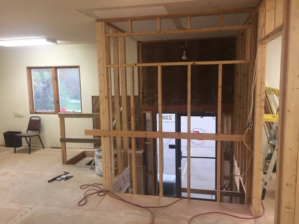 Framing around the entry area. A window will be put in the top of the wall.